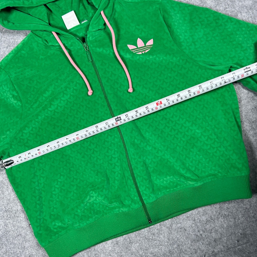 Adidas Hoodie Womens Large Green Monogram Velour Full Zip Trefoil Logo - Picture 8 of 15